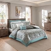 Regency Heights Luxury Jacquard Comforter Set 8-Piece Queen Size Bedding Set, Elegant Damask Design with Bed Skirt &amp; Decorative Pillows, All Season Comfort, Teal