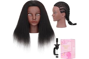 MANNEQUEENHEAD Mannequin Head with Human Hair 14" Cosmetology Manikin Doll Head 100% Real Human Hair for Styling Hairdresser Practice Braiding with Free Clamp Holder