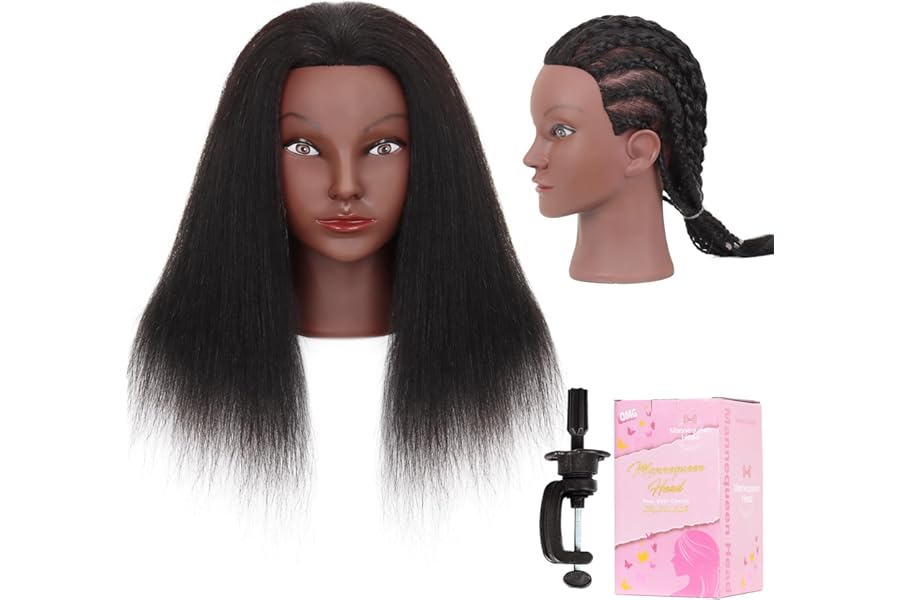 Mannequin Head with Human Hair 14″ Cosmetology Manikin Doll Head 100% Real Human Hair for Styling Hairdresser Practice Braiding with Free Clamp Holder