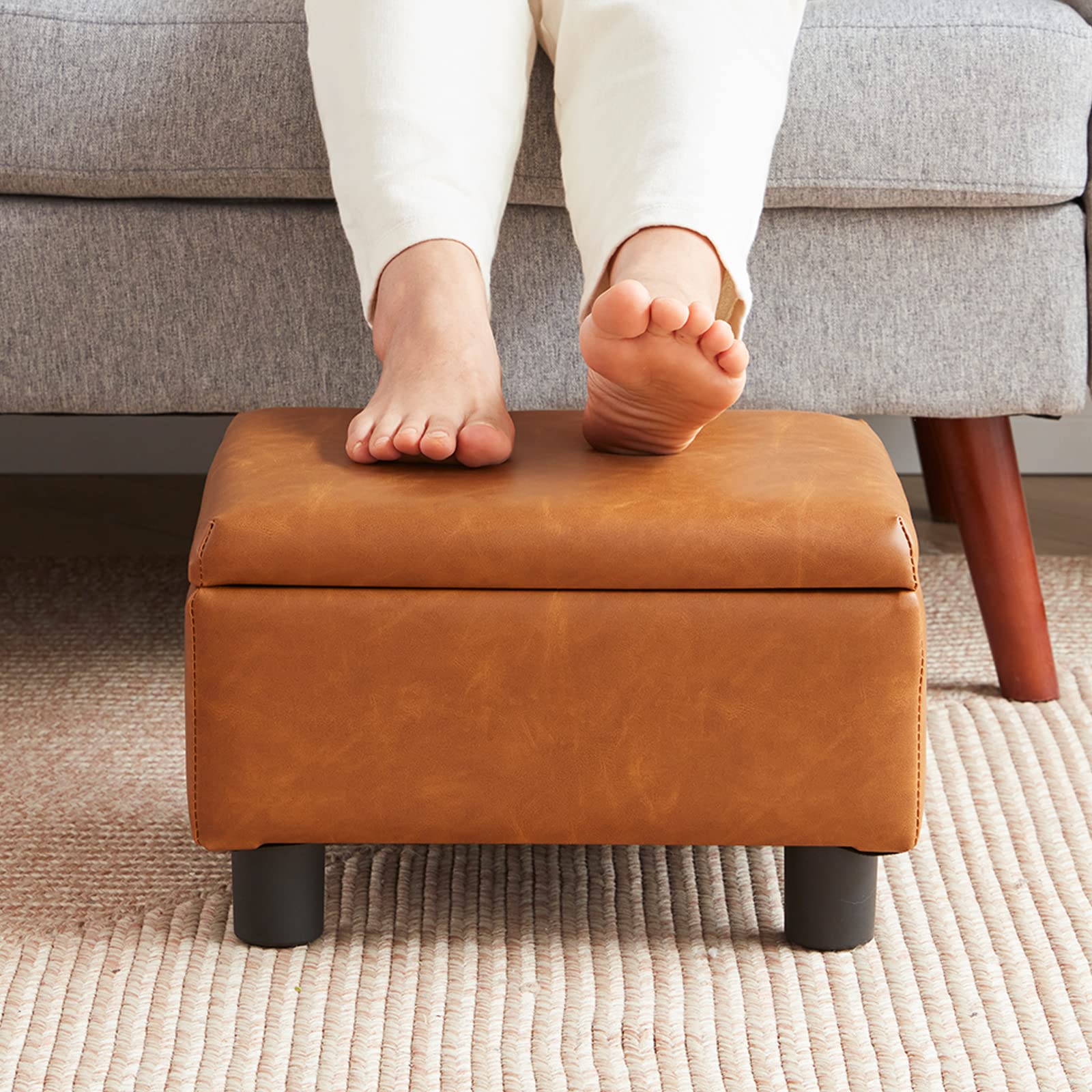 Photo 1 of BAKSEA Small Foot Stool Under Desk Foot Stools Ottoman Footstool Foot Stools Small Footstools Foot Stool for Living Room Foot Rest 15" W x 12" D x 9.5" H Faux Leather Brown
