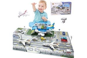Airplane Toy Set for Kids with Trucks, Helicopter, Planes, Signs and Airport Playmat, Interactive Early Learning Toys Great M