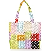 Grandxii Beaded Bag Summer Beach Bag Acrylic Handbags Handmade Tote Bags for Wedding Party Rainbow Colorful