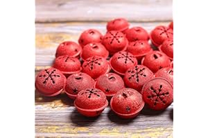 ToBeIT 24 Pieces Jingle Bells with Snowflake Cutout 1.6 Inch/ 40 mm Christmas Craft Bells for Festival Decorations (red Bell)