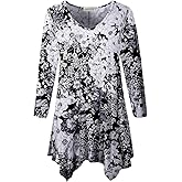 LARACE Plus Size Tops for Women Tunic Asymmetrical Dress Shirts 3/4 Sleeve V Neck Flowy Ladies Clothes for Leggings
