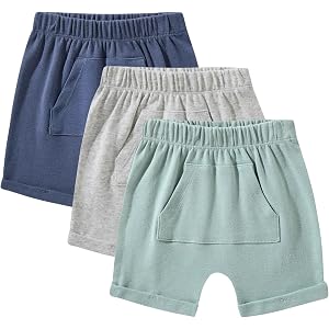 TRND O&X Baby Boy 3-Pack Cotton Rib Shorts, Soft Casual Shorts with Pockets