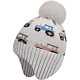 EDCYF Kids Winter Beanie Hat Boys Toddler Knitted Pom Hat Earflap Fleece Lining Ages 3-12