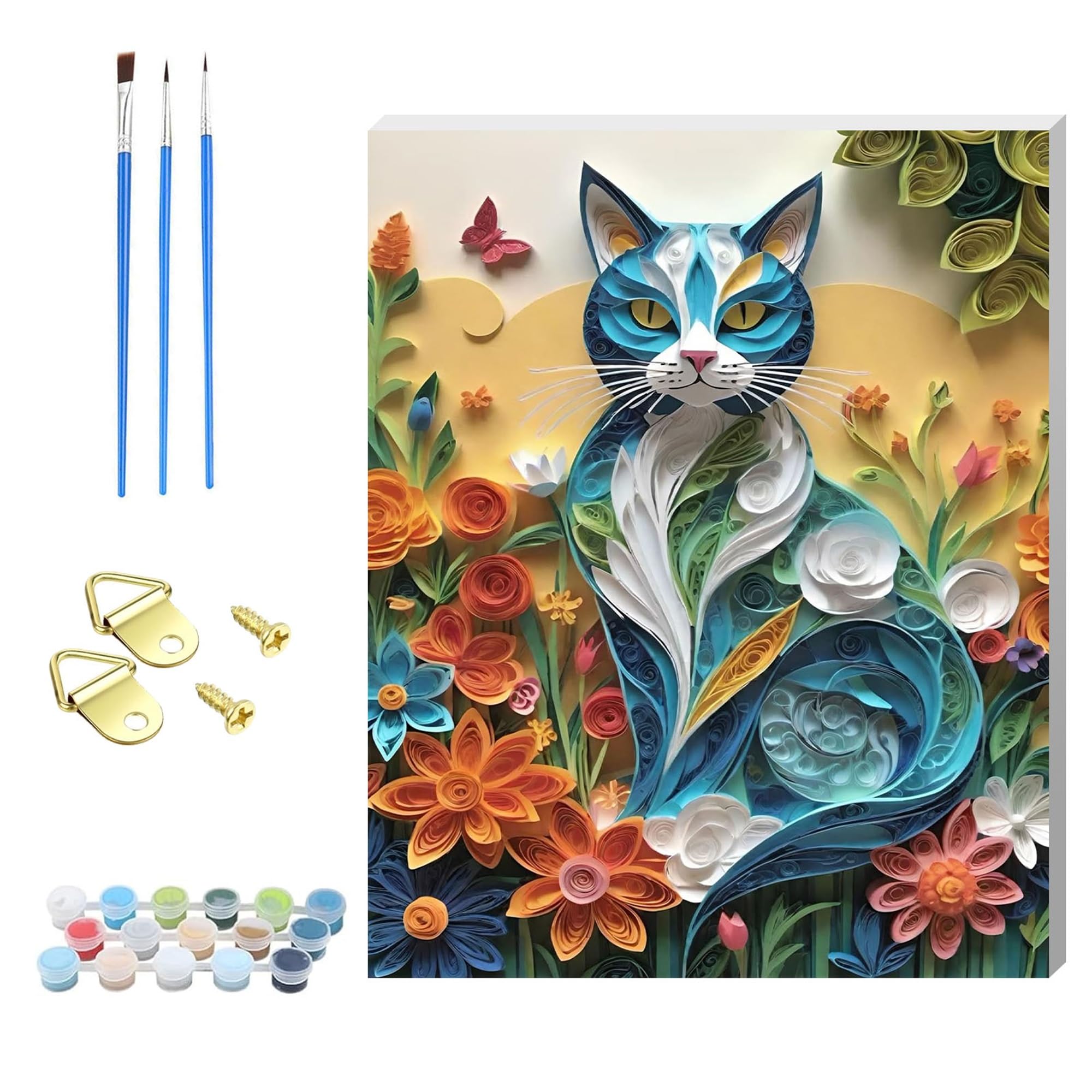 HEFEIS Adults Paint by Number Kits,Framed Painting by Numbers Kits on Canvas,Color by Numbers Adult Acrylic Watercolor Gifts for Friends Wall Decor (Cat)