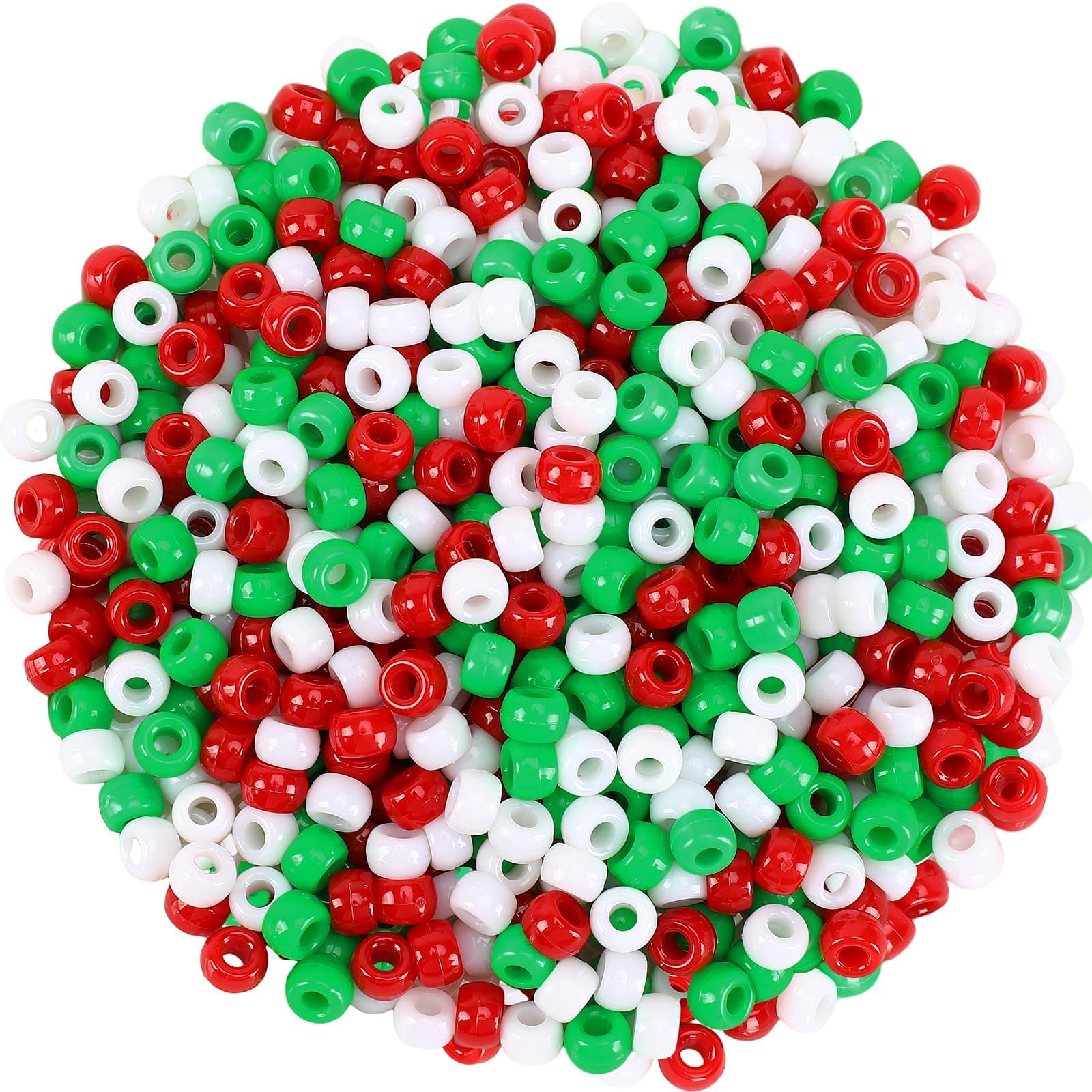 UPINS Set of 1,200 Small Plastic Christmas Craft Beads - Beads for Hair - Red/Green/White - Necklace Supplies (Christmas) — image 1
