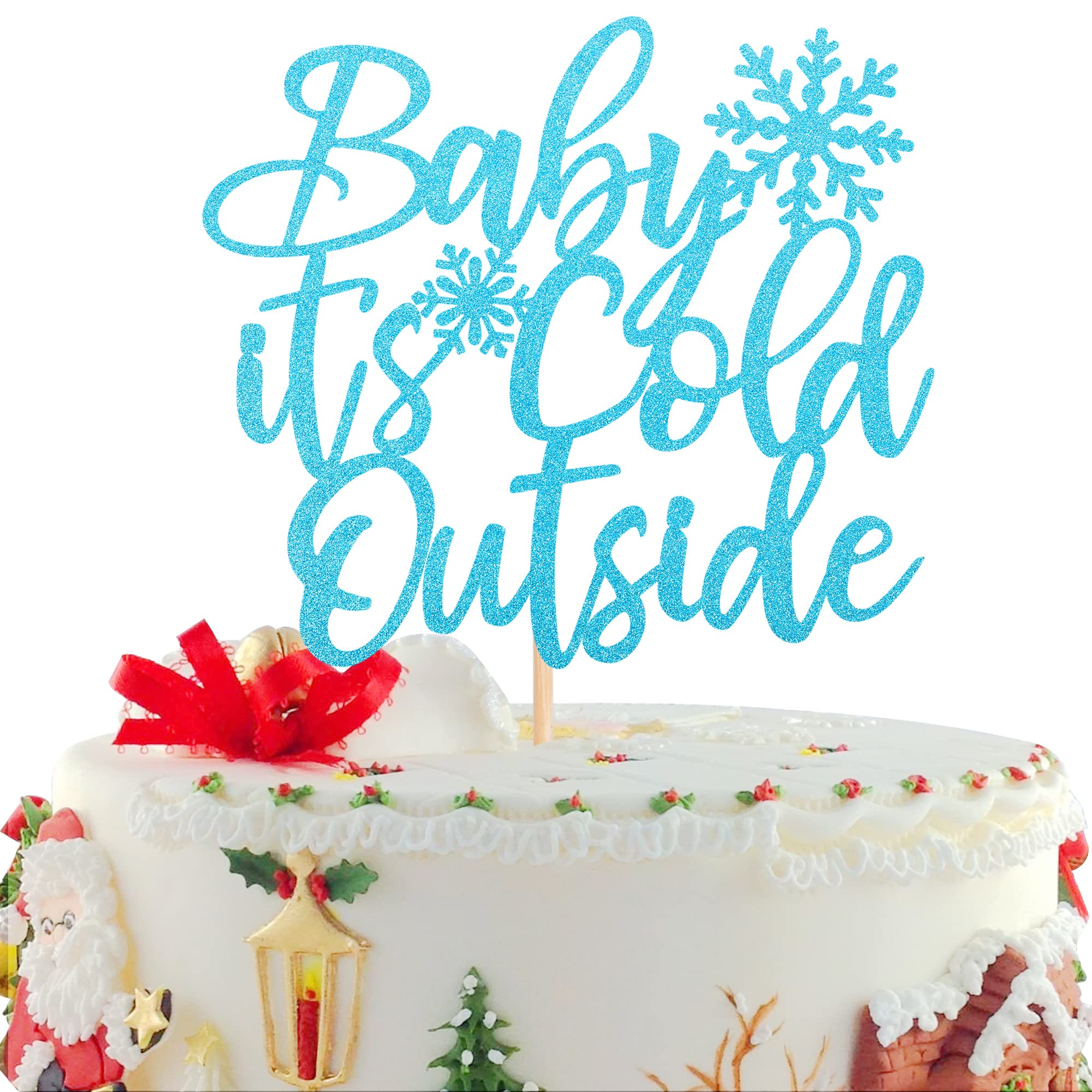 Photo 1 of 1 PCS Baby It's Cold Outside Cake Topper Glitter Winter Snowflake Baby Shower Cake Pick Decorations for Winter Snowflake Baby Shower Kids Birthday Party Supplies Blue