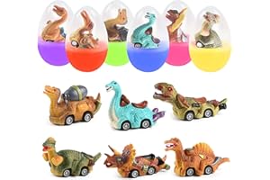 Cherislpy 6 Pack Jumbo Eggs with Dinosaur Pull Back Cars Toys Inside for Kids Boys Toddlers Easter Basket Stuffers Easter Egg Fillers