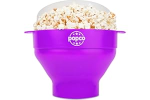 POPCO Silicone Microwave Popcorn Popper with Handles, Silicone Popcorn Maker, Collapsible Bowl Bpa Free and Dishwasher Safe - 15 Colors Available (Purple)