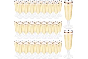 mwellewm 100 Pcs Plastic Champagne Flutes, Disposable Clear Champagne Glasses, Mimosa Glasses 5oz Plastic Wine Glasses, Assemble Plastic Champagne Cups for Party Wedding Cocktail Cups (Rose gold)