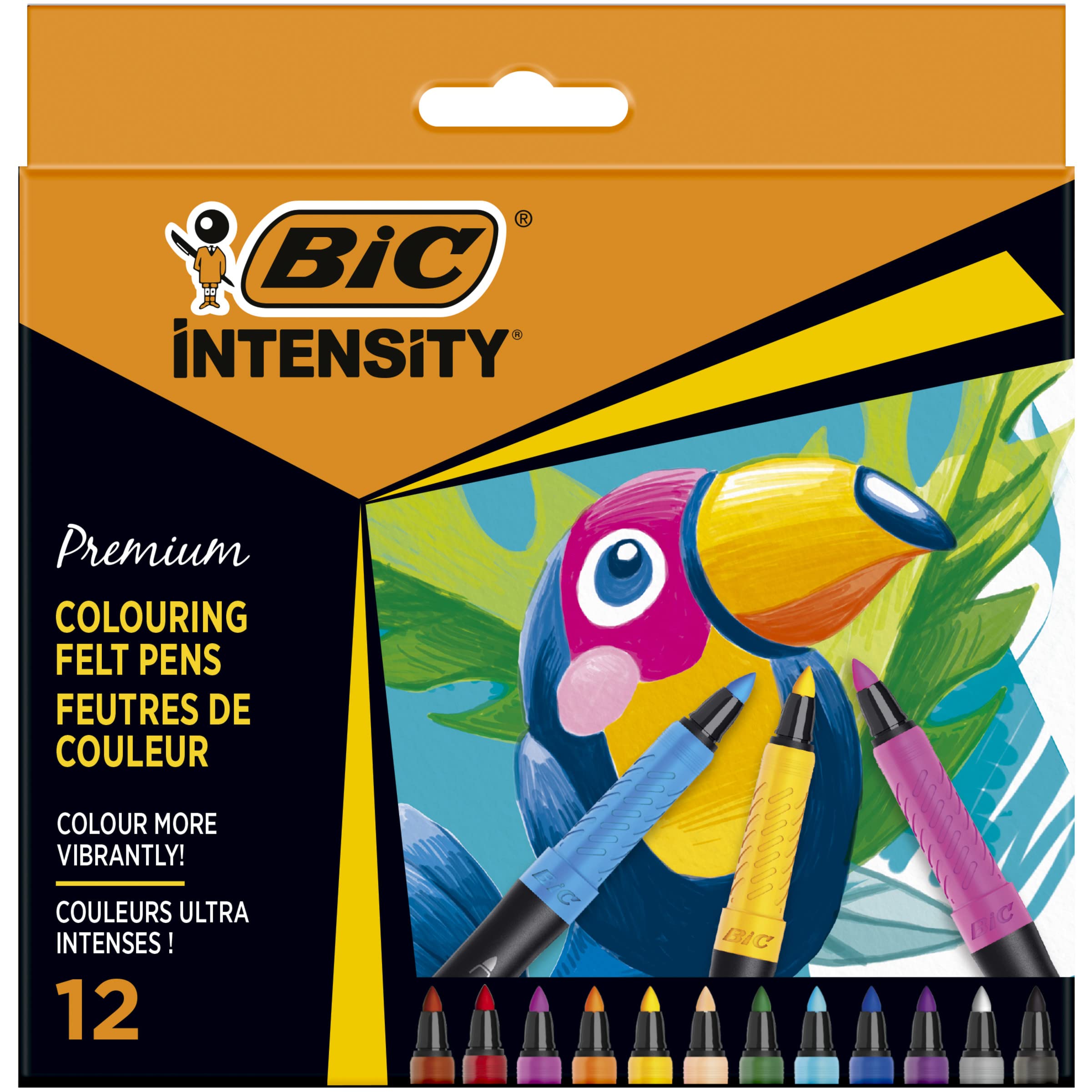 Bic Intensity Premium Felt Tip Pens for Adults and Children in 12 Colours with Comfortable Rubber Handle and Sturdy Tip, 977891