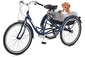 VIRIBUS Adult Tricycle, 1&7 Speed Tricycle for Adults 24 26 Inch, 3 Wheel Bikes for Adults with Lock Basket & Bag, Adult Tricycles for Women Men Seniors Dual Chain, Adult Trike, Three Wheel Bikes