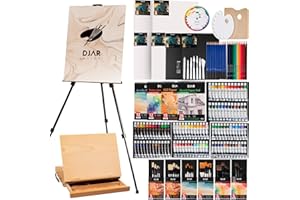 DJAR 174pcs All-in-One Art Painting Set with Tabletop Easel & Tripod, Acrylic, Watercolor, Oil & Sketch Kit, 96 Acrylic, Watercolor & Oil Paint Set for Beginners, Professionals, Artists