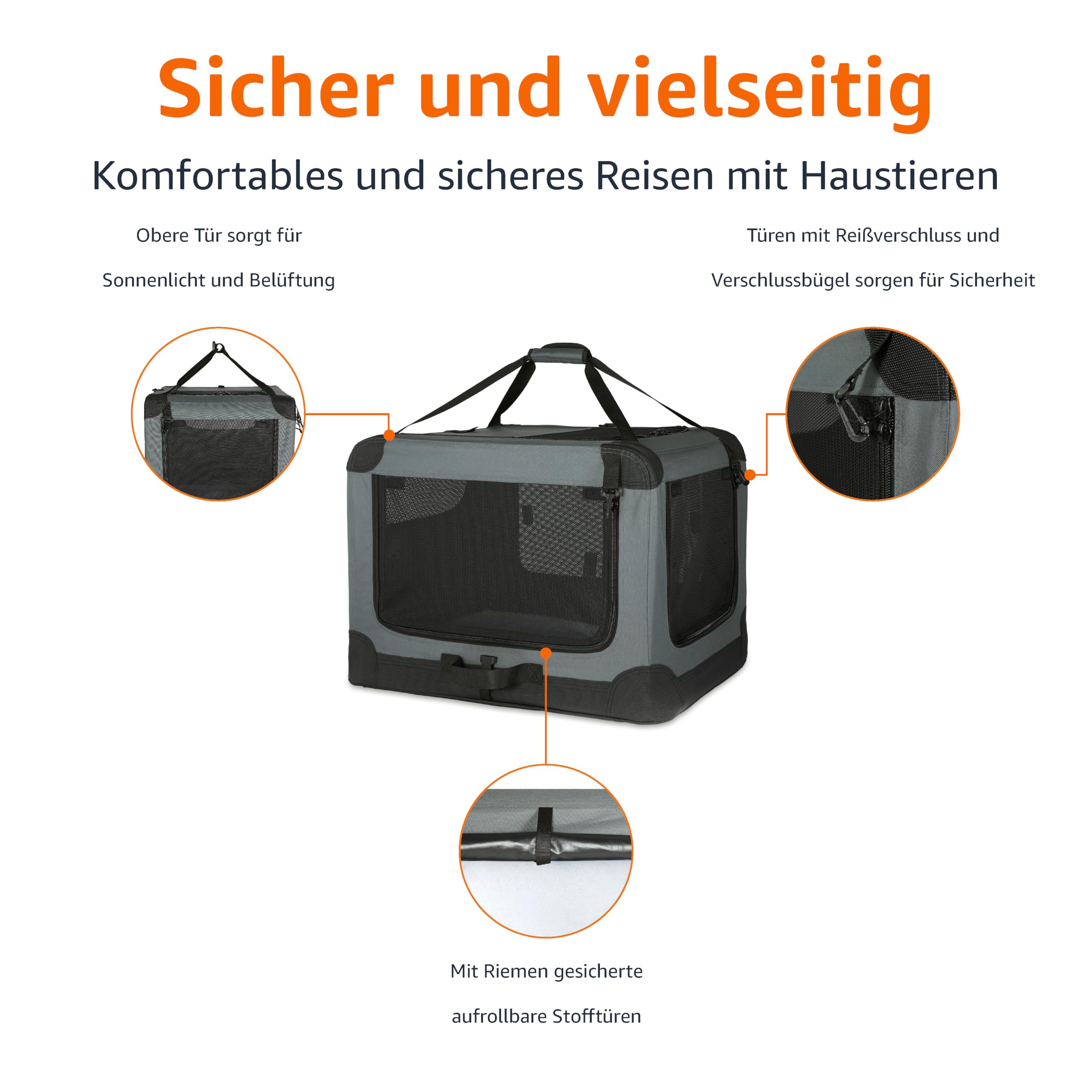 Amazon Basics 4-Türiger Faltbarer Reisezwinger für Katzen, Hund und andere kleine Tiere, Grau, S 66 cm x 46 cm x 46 cm 2