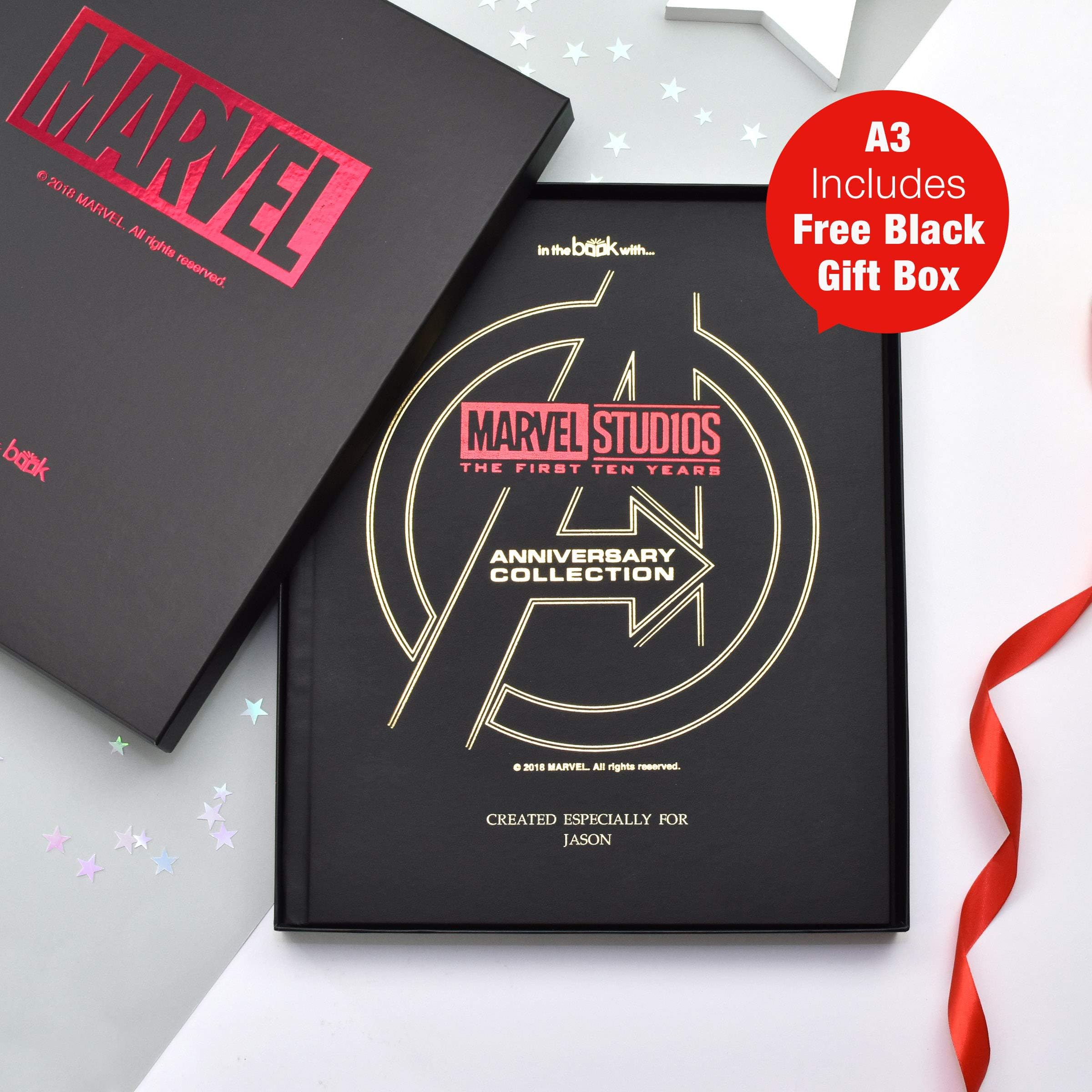 Think Favours Personalised Marvel 10 Year Anniversary Collection - Deluxe A3 Book (includes Gift Box) - Officially Licensed - Gifts for Boys, Girls, Xmas, Christmas Birthdays