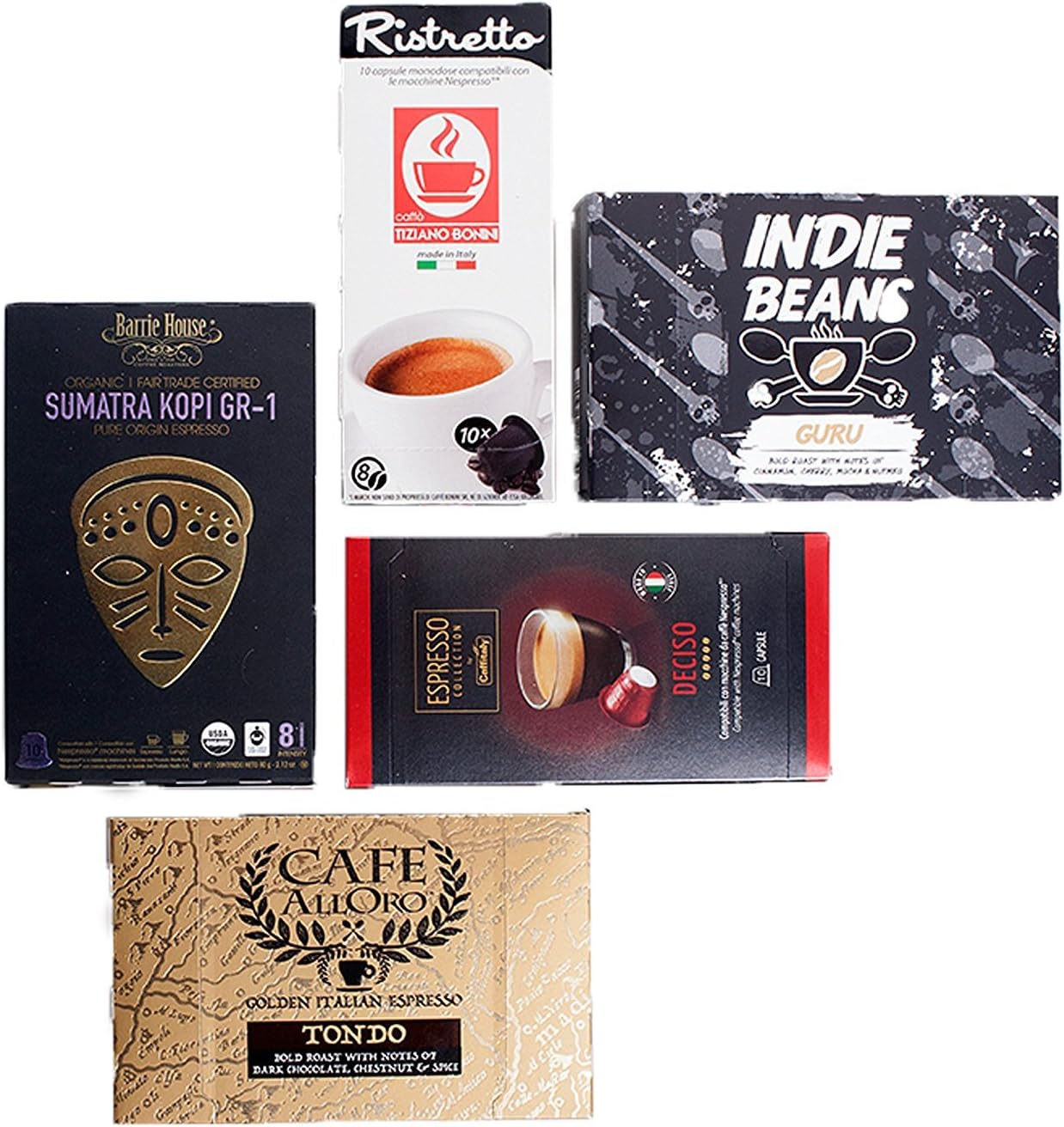 Nespresso Compatible Capsules Bold Intensity Variety Pack, Gourmet Coffee Selection of 5 (10 Count) Boxes from the Finest Roasters around the world for the Nespresso Original Line Machines, 50 Count