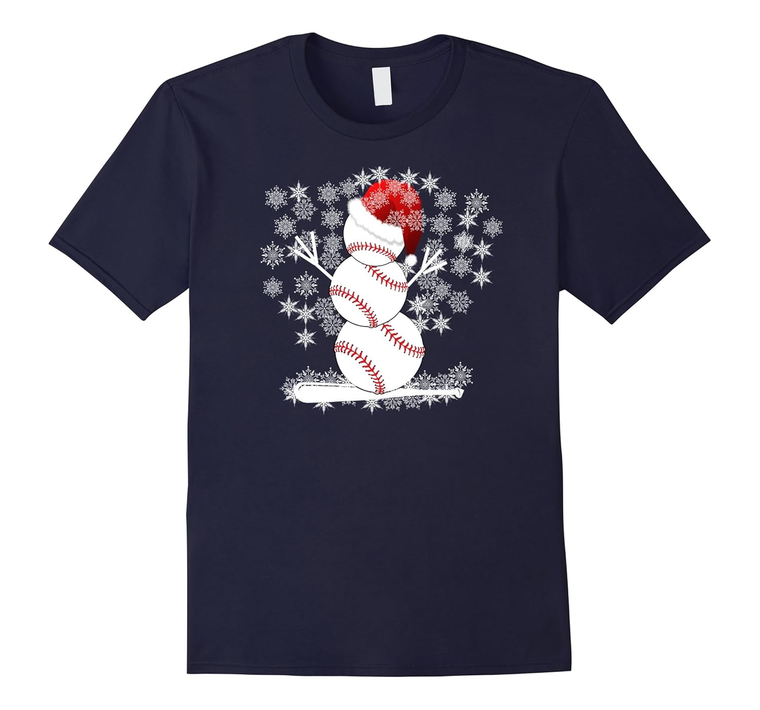 Baseball Softball Snowman Themed Holiday Novelty T-shirt-ANZ