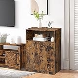 TINKLE WELL Industrial Storage Floor Cabinet, Wood Sideboard with Door and 2-Tier Adjustable Shelf, Organizer for Kitchen, Li