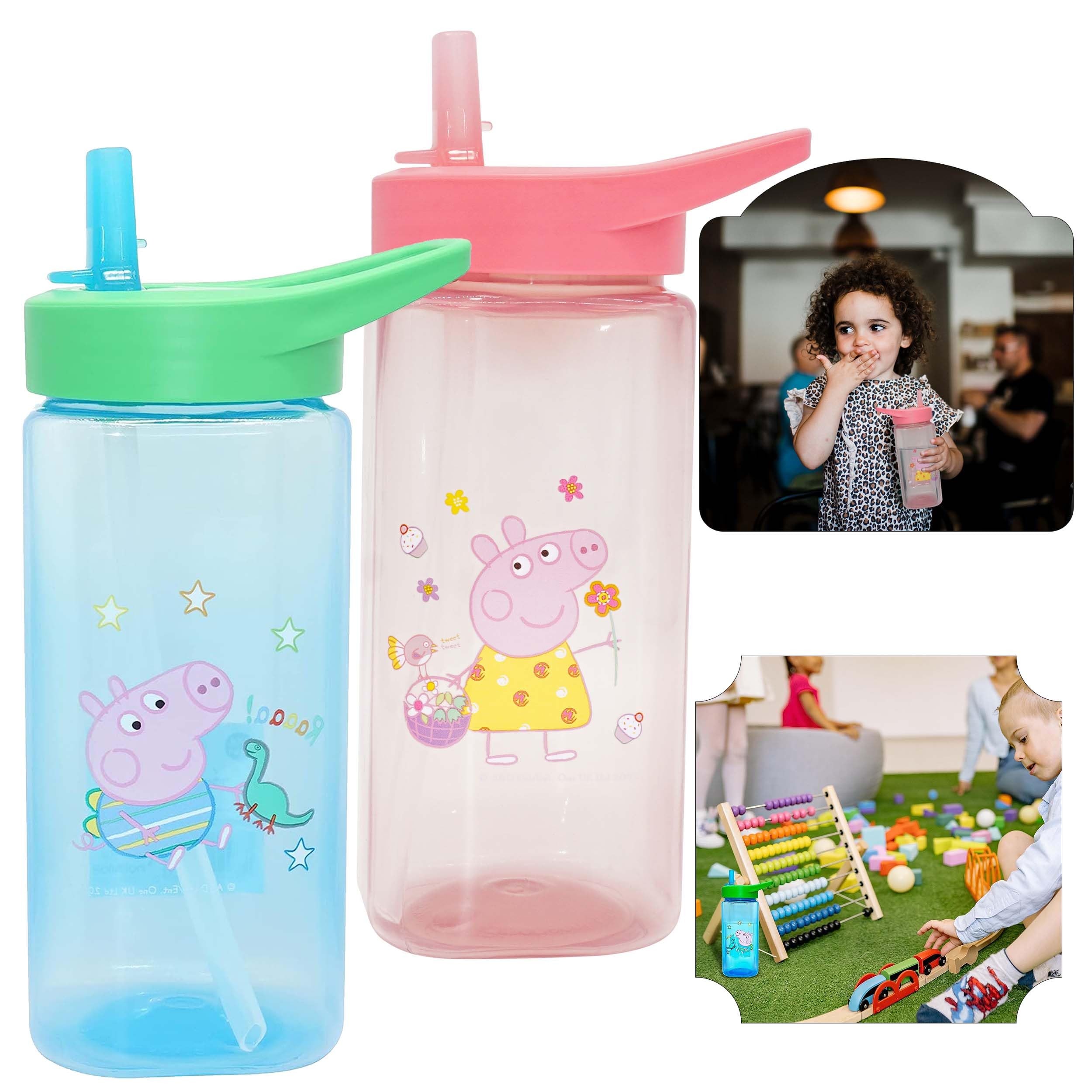 Peppa Pig & George Pig Kids Water Bottle 2 Pack – 420ml BPA-Free Reusable Leakproof Bottle with Flip Straw Lid – School & Nursery Water Bottles for Boys & Girls – Toddler Drink Bottle