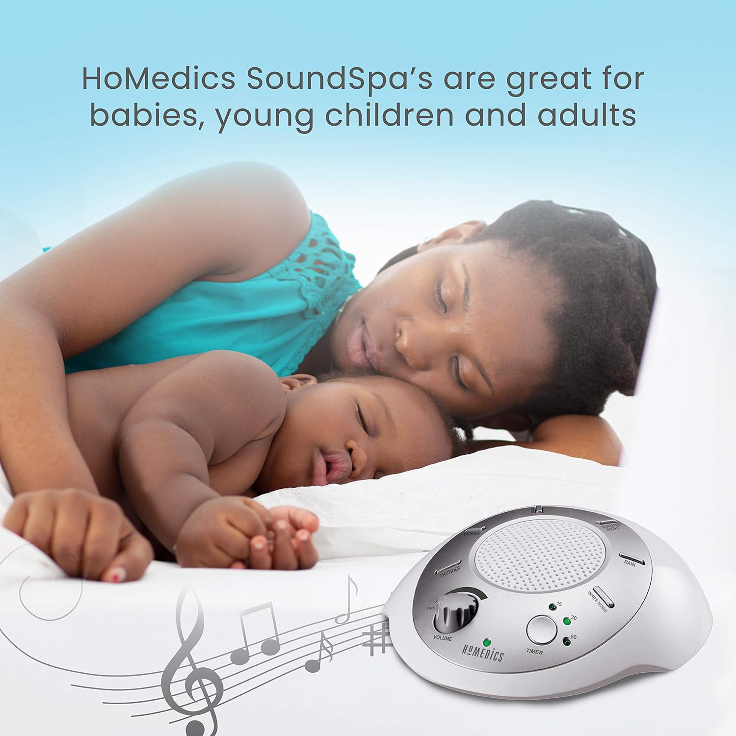 White Noise Sound Machine | Portable Sleep Therapy for Home , Office , Baby & Travel | 6 Relaxing & Soothing Nature Sounds , Battery or Adapter Charging Options , Auto-Off Timer | HoMedics Sound Spa: Health & Personal Care