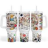 Fancyfams Teacher Gifts for Women, 40 oz Stainless Steel Travel Tumbler with Handle Lid Straw, Appreciation Week, Teacher Birthday Gift (Work of Art)