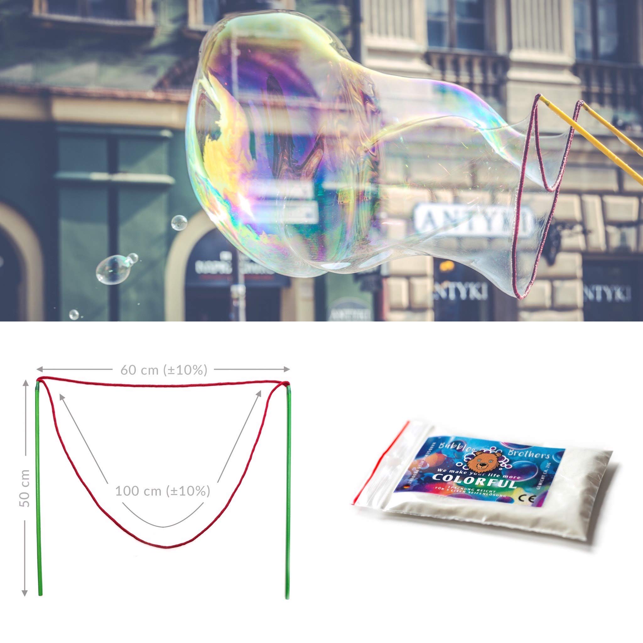 Bubble Brothers Giant Bubble Kit for Kids 1 Bubble Wand and 5 Liters Bubble Solution Big Bubbles For Kids Giant Bubble Set with Bubble Mixture Strong Bubble Mix Wooden Garden Toys