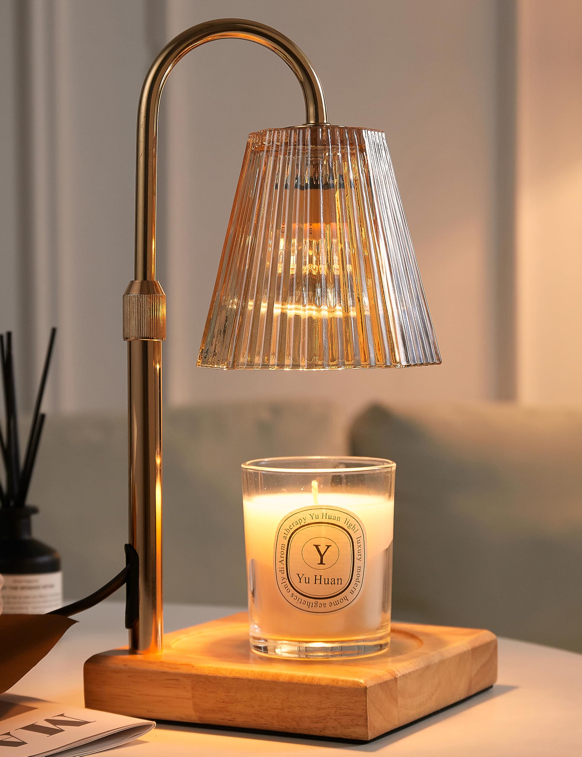 Allanmen Candle Warmer Lamp with Timer, Dimmable Candle Warmer for Home Decor, Birthday Gifts for Women, Adjustable Height Wax Melts Warmer with 2 Bulbs