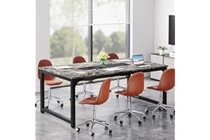 Tribesigns Conference Table, 6FT Meeting Seminar Table Rectangular Meeting Room Table, 78.7L x 39.4W x 30.3H, Faux Marble Top, Grey/Black