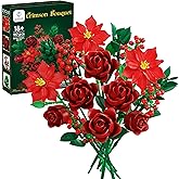 Soolio Rose Flower Bouquet Building Set for Adults, Buildable Artificial Poinsettia Floral Botanical Decor for Table Centerpi