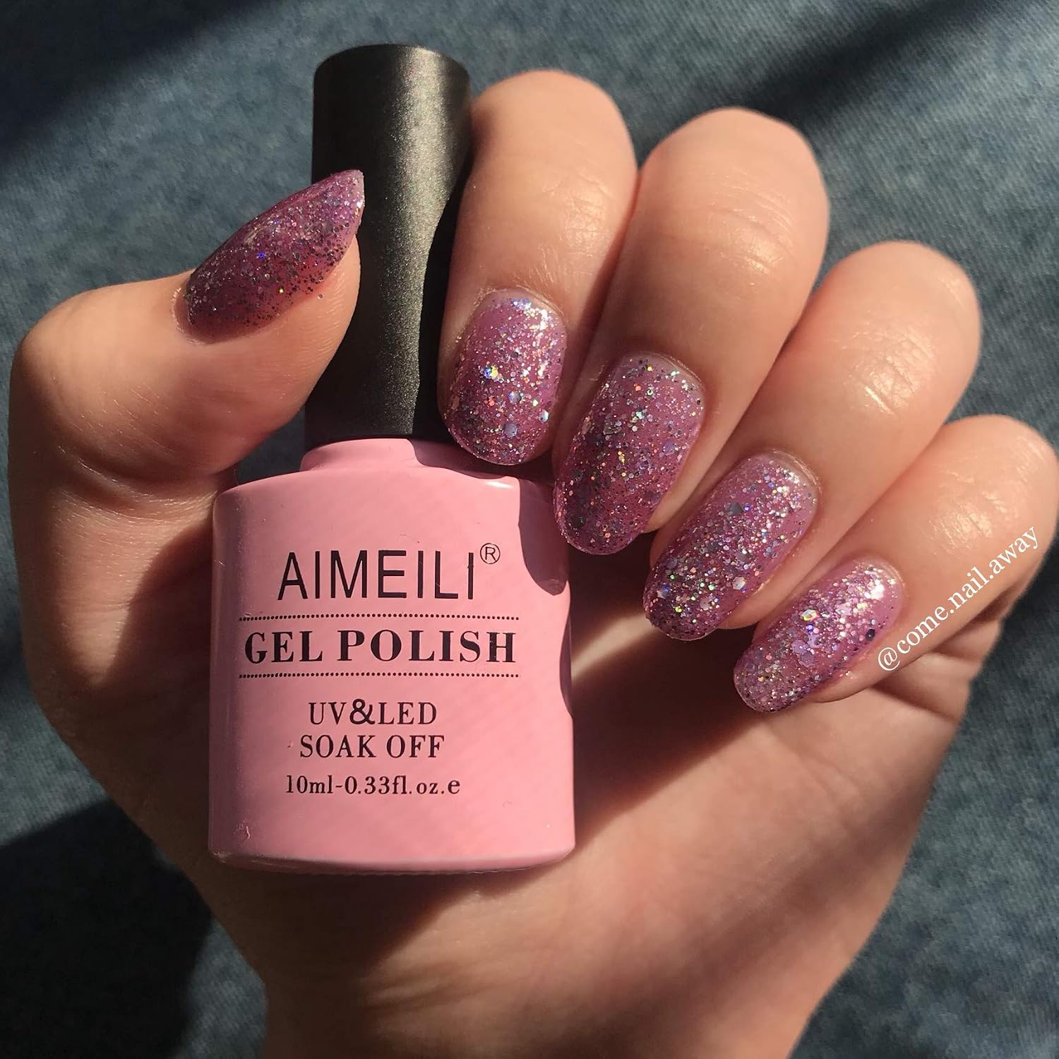 AIMEILI Soak Off UV LED Glitter Gel Nail Polish - Princess Purple (049) 10ml, GP049, 10 ml (Pack of 1) - Image 4