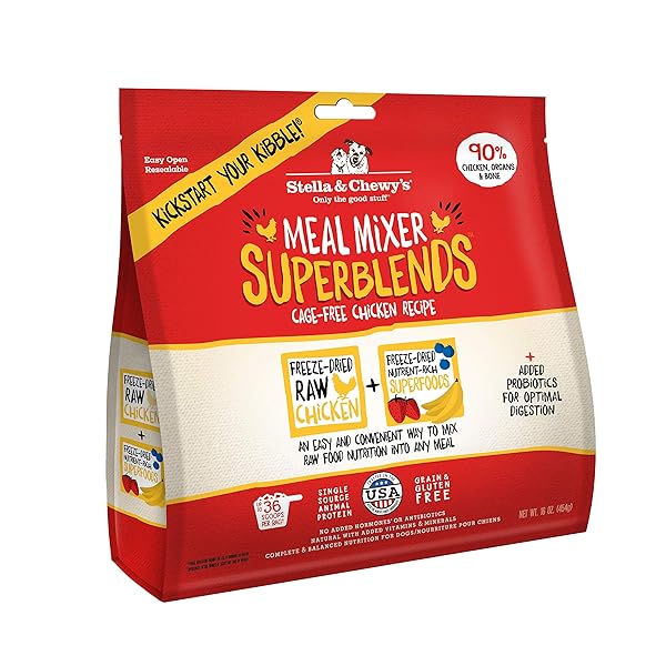 STELLA & CHEWY’S FREEZE DRIED RAW CAGE-FREE CHICKEN MEAL MIXERS – SUPERBLENDS DOG FOOD TOPPER – GRAIN FREE, PROTEIN RICH RECIPE – 16 OZ BAG