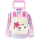 Linkidea Water Bottle Carrier with Strap Compatible with YETI Rambler Jr. 12oz, Simple Modern 14oz, Hydro Flask Kids Bottles, Bottles Sling Holder with Pocket, Rabbit Cartoon