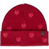 LILLBJORNEN Valentine’s Day 100% Cotton Beanie for Couples Ribbed Beanie Hat Hearts Embroidered Beanie for V-Day Gifts