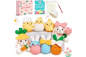MAGIMUSE Crochet Kit for Beginners, Crochet Starter Kits for Adults Amigurumi Craft Knitting Crochet Animals Kits w Step-by-Step Video Tutorials, Easter Bunny/Chick/Eggs(40%+ Yarn)