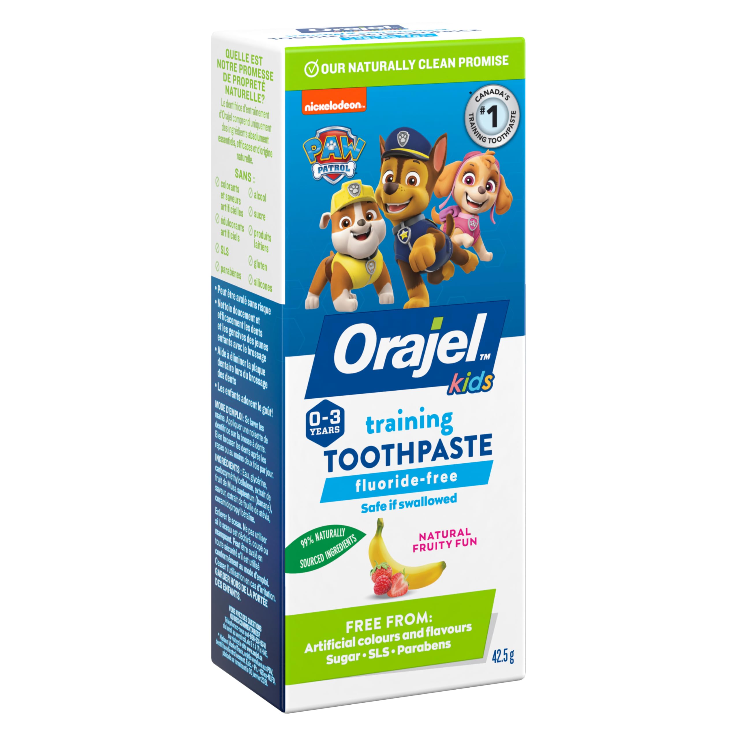 Orajel Kids Paw Patrol Fluoride-Free Training Toothpaste, Natural Fruity Fun Flavor, #1 Pediatrician Recommended , 1.5oz Tube
