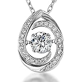 ARINZA Silver Necklace for Women, Dancing Diamond Cubic Zirconia Water Drop Pendant, 18"+2" Adjustable Chain, Gifts for Her, Wife, Girlfriend, Mom, Anniversary, Birthday