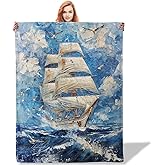 Plistiz Nautical Ocean Sailing Ship Throw Blanket for Women Girls Boys, Soft Flannel Blankets Gifts for Living Room Couch, Home, Sofa Decor, 50"x60"