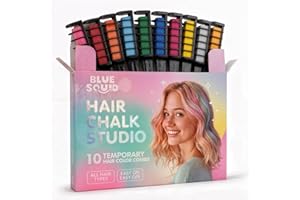 Blue Squid Hair Chalk Comb - 10 Vibrant Temporary Hair Colors for Girls & Teens, Washable Hair Dye, Perfect for Parties, Cosplay, Halloween, Paraben Free, Suitable for All Hair Colors