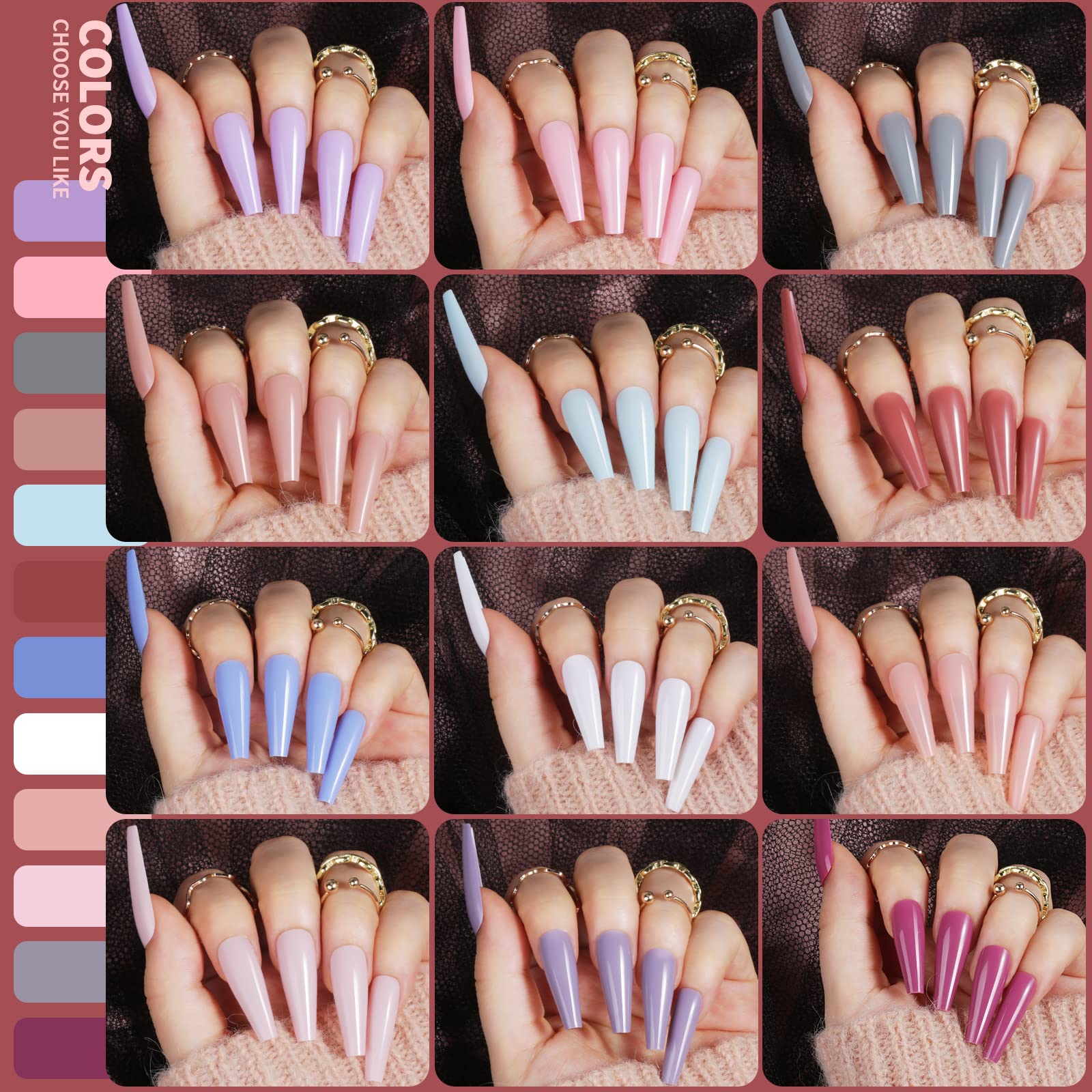 Teenitor Full Cover Color Press On Coffin Nails, 576pcs Fake Nail Tips in 24 Colors, Glue On Long Ballerina False Nails - Image 2