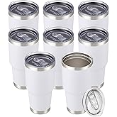 Cool Yoleb 30 oz Tumbler with Lid Stainless Steel Tumblers Bulk Vacuum Insulated Cup Reusable Powder Coated Travel Mug Double Wall Leak Proof Cups Keep Cold Drinks for 12 Hours White, Set of 8