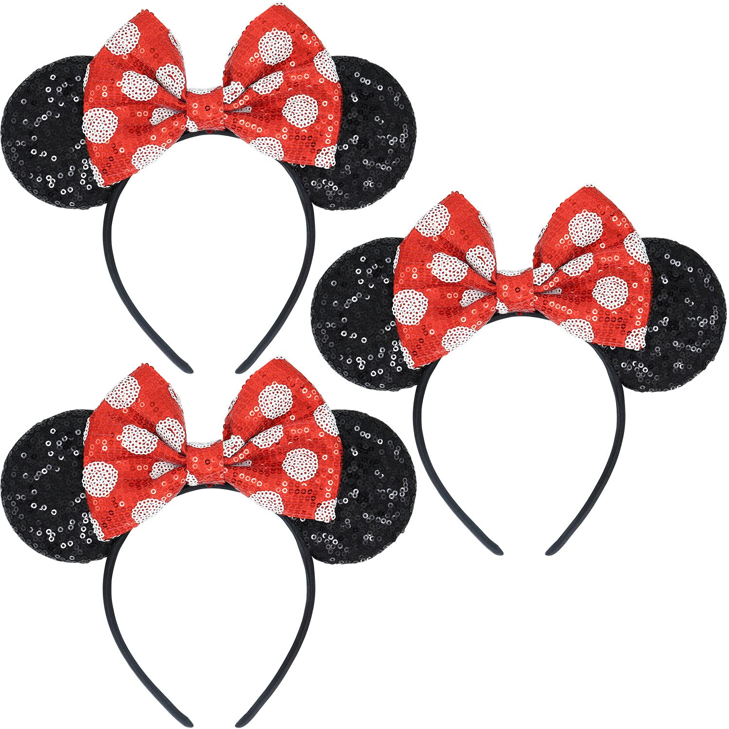 Photo 1 of ** ONLY ONE** LIHELEI Mouse Ears Headband with Sequin Bows, Headbands for Man Halloween Costume, Headwear Hair Accessories for Women - 3 Pack red&Black