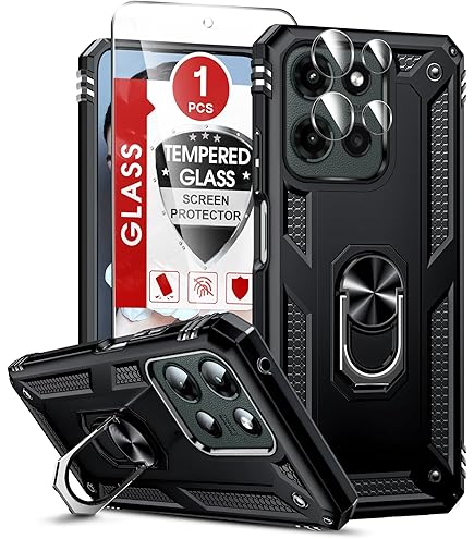 For Motorola Moto G14 Case With [2 Pack] Tempered Glass Screen Protector, For Moto G14 Case Heavy Duty Armor [Military-Grade] Protective,with Magnetic Stand Cover Black