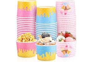 REDWORD 60PCs Ice Cream Bowls, 9oz Ice Cream Containers Disposable Paper Bowls Sundae Cups Dessert Soup Containers for Ice-cream Party Decorations Summer Party Decorations