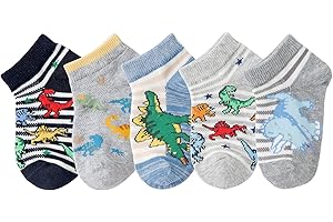 CHUNG Boys Cotton Ankle Socks 5/10 Pack Low Cut Dinosaur Mesh 2-9Y Light Weight Back School Running Sports Casual