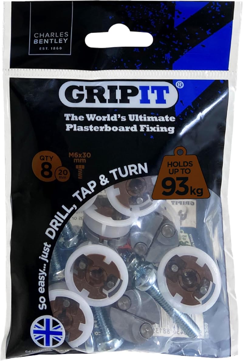 Gripit Brown Plasterboard Fixings Pack of 8 Heavy Duty Stud Wall Fixings