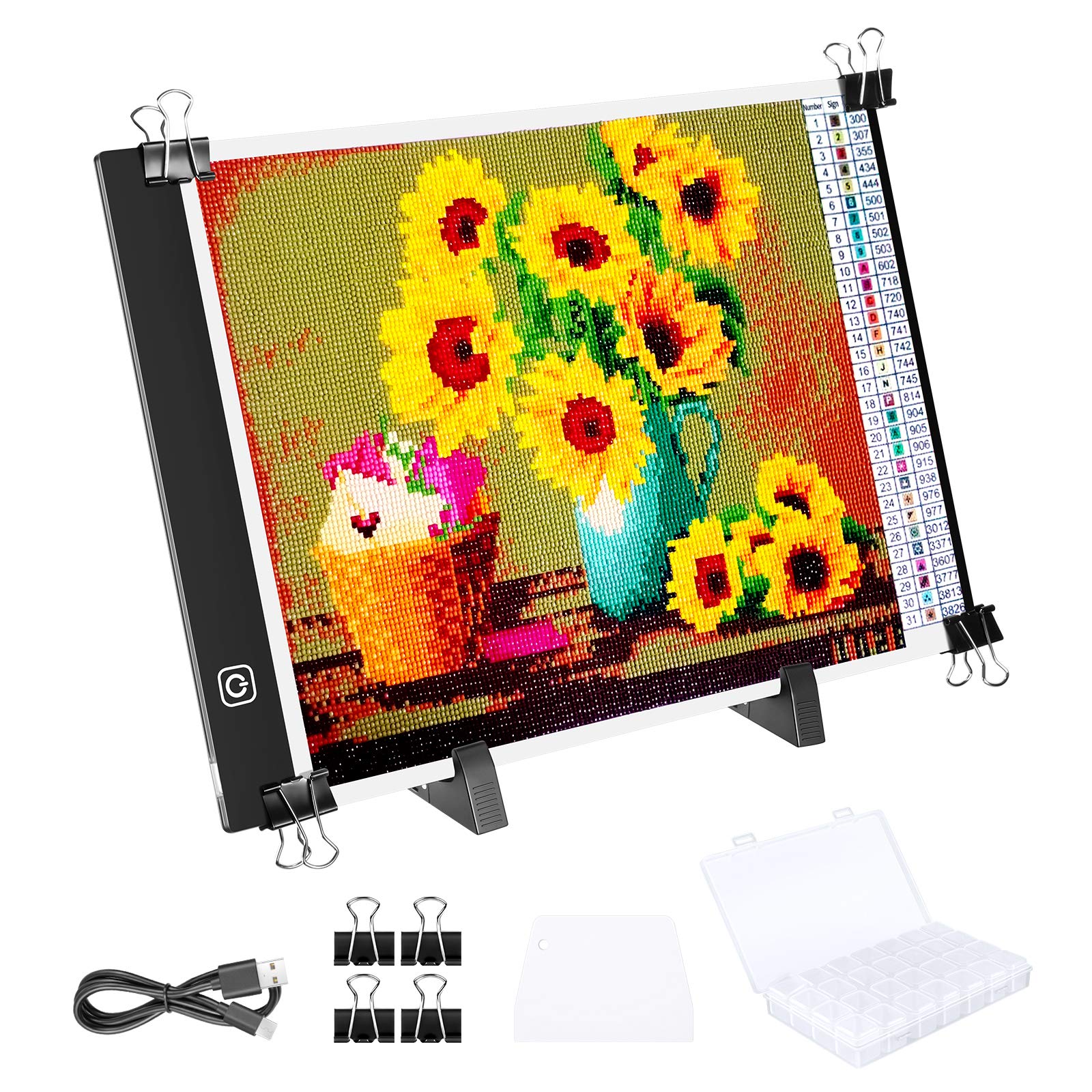 Neewer Diamond Painting A4 LED Light Pad, Adjustable USB Powered Light Board Kit, Artcraft Tracing Light Box with Detachable Stand and Clips for 5D Diamond Painting/Tattoo Drawing/Sketching/Animation