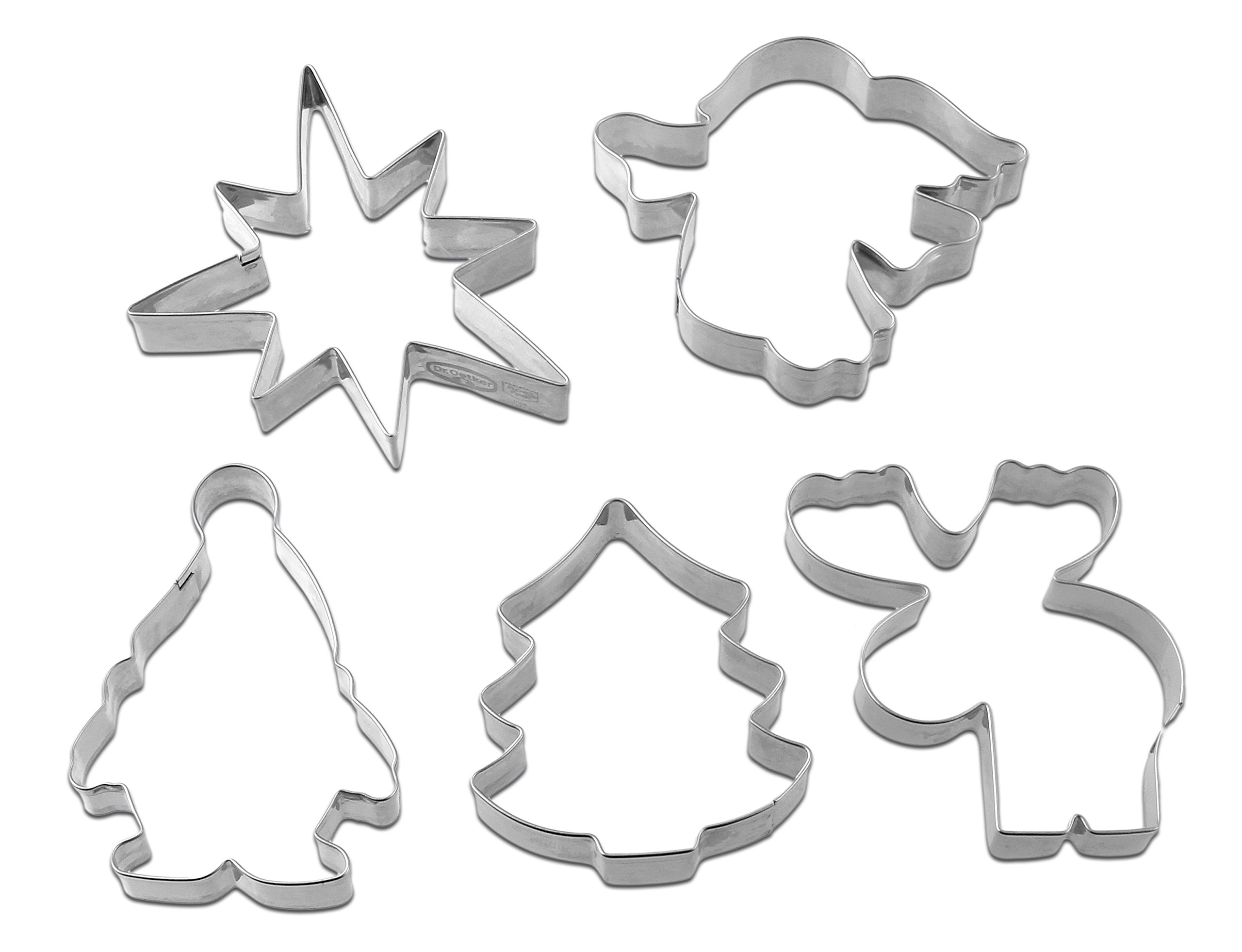Dr.Oetker "Christmas Cookie Cutter, Stainless Steel, Silver, 6-8 cm, Set of 5