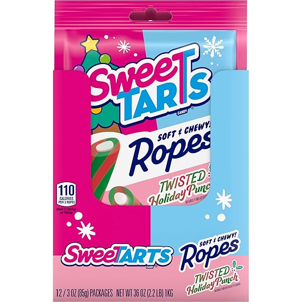 SWEETARTS ROPES TWISTED HOLIDAY PUNCH, CHRISTMAS CANDY, STOCKING STUFFERS, 3OZ, 12 COUNT